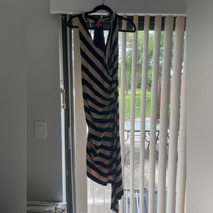 Betsey Johnson Nude and Black striped asymmetrical dress